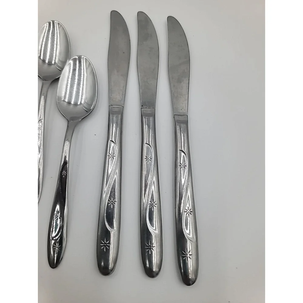 13pc VTG Americana Star Stainless‎ Flatware USA Atomic Starburst Knife Spoon